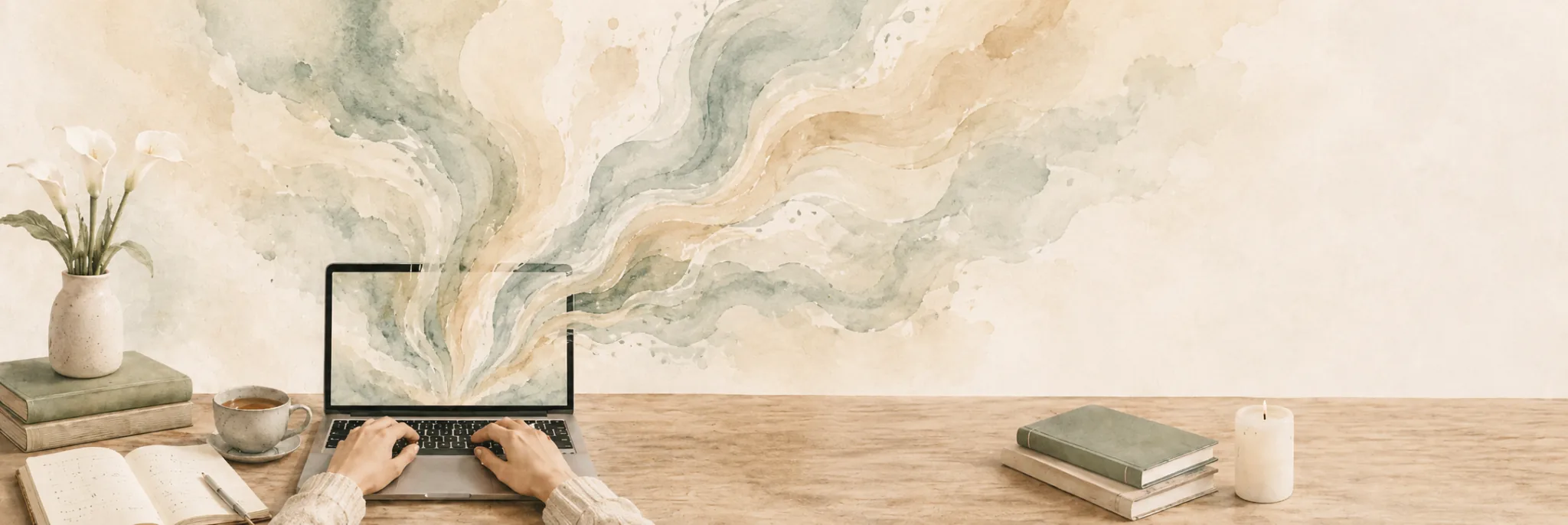 Schreibtisch mit Laptop als Symbol für digitale Sichtbarkeit und Social Media